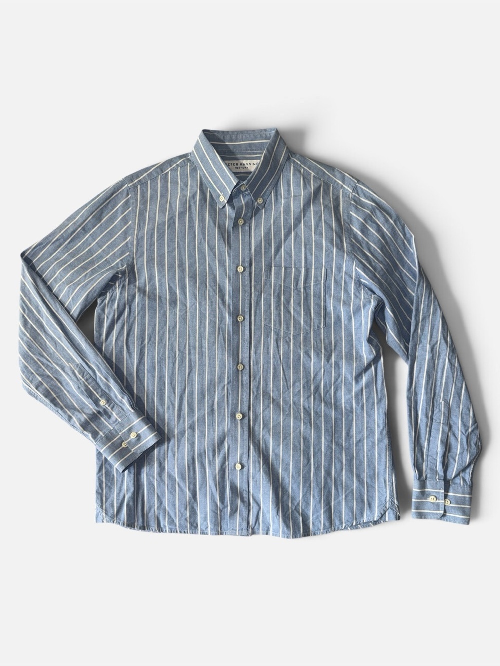 Peter Manning mens 3 blue white stripe button up casual oxford shirt EUC